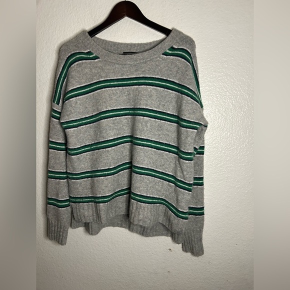 J.CREW Sweater Womens S Wool Alpaca Oversized Boxy Gray Green Striped Cabincore‎ - Picture 6 of 14